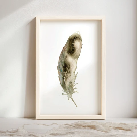Image of a feather watercolor painting by Shayna Larsen, originals & prints available