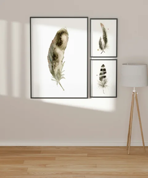 Image of a feather watercolor painting by Shayna Larsen, originals & prints available