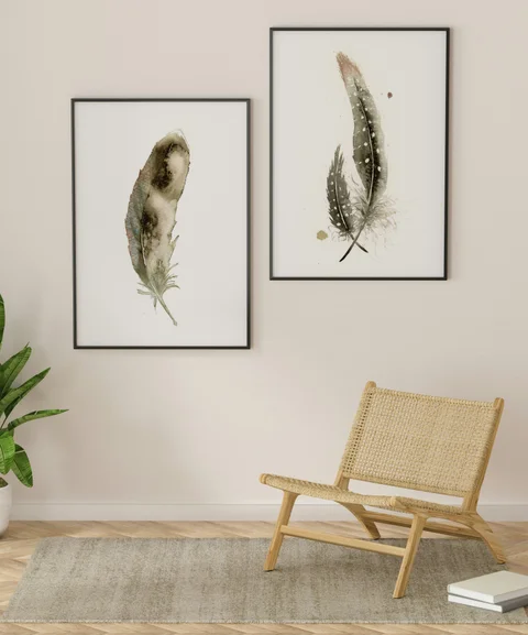 Image of a feather watercolor painting by Shayna Larsen, originals & prints available