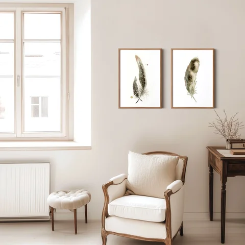 Image of a feather watercolor painting by Shayna Larsen, originals & prints available