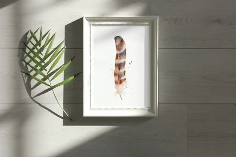 Image of a feather watercolor painting by Shayna Larsen, originals & prints available