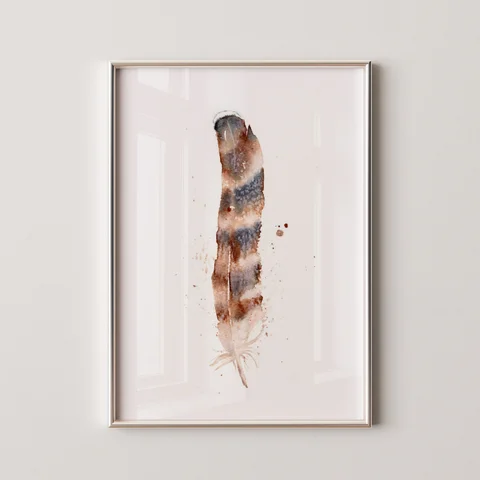 Image of a feather watercolor painting by Shayna Larsen, originals & prints available
