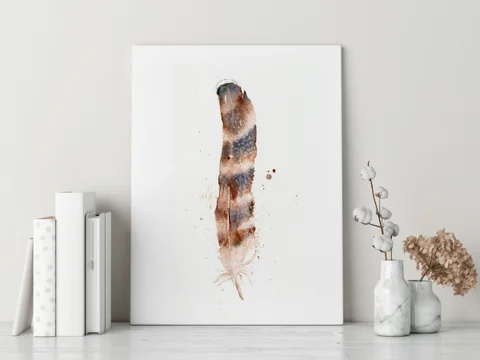 Image of a feather watercolor painting by Shayna Larsen, originals & prints available