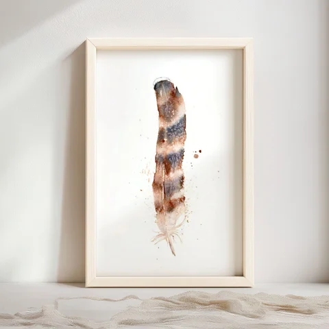 Image of a feather watercolor painting by Shayna Larsen, originals & prints available