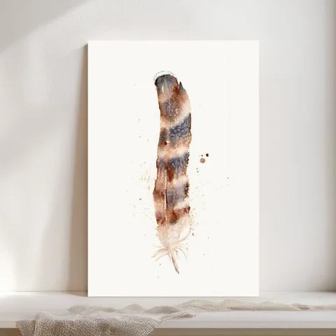 Image of a feather watercolor painting by Shayna Larsen, originals & prints available