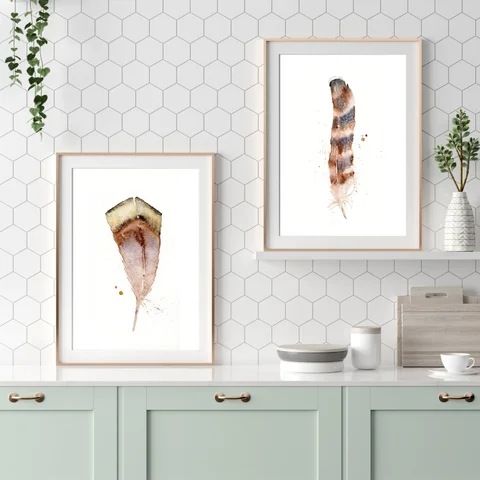 Image of a feather watercolor painting by Shayna Larsen, originals & prints available