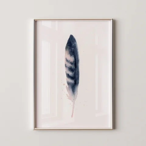 Image of a feather watercolor painting by Shayna Larsen, originals & prints available