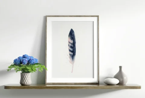 Image of a feather watercolor painting by Shayna Larsen, originals & prints available