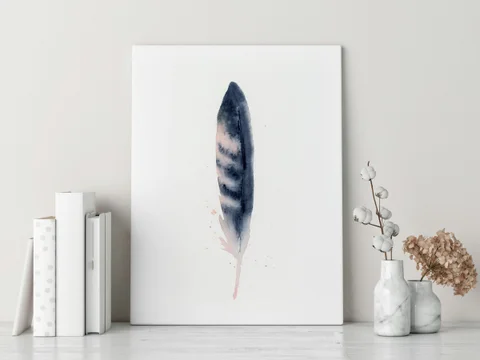 Image of a feather watercolor painting by Shayna Larsen, originals & prints available