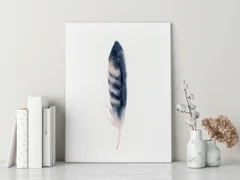 Image of a feather watercolor painting by Shayna Larsen, originals & prints available