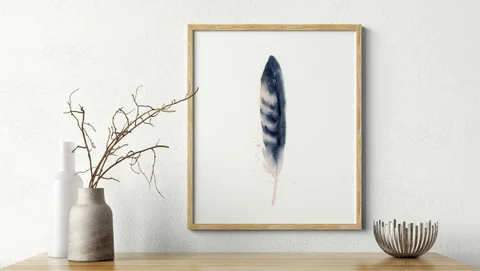 Image of a feather watercolor painting by Shayna Larsen, originals & prints available