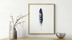 Image of a feather watercolor painting by Shayna Larsen, originals & prints available