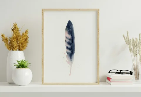 Image of a feather watercolor painting by Shayna Larsen, originals & prints available