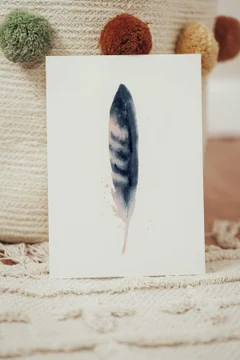 Image of a feather watercolor painting by Shayna Larsen, originals & prints available