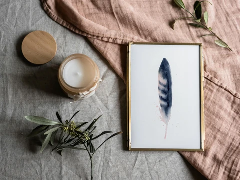 Image of a feather watercolor painting by Shayna Larsen, originals & prints available
