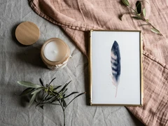 Image of a feather watercolor painting by Shayna Larsen, originals & prints available