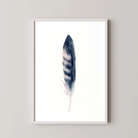 Image of a feather watercolor painting by Shayna Larsen, originals & prints available