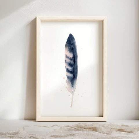 Image of a feather watercolor painting by Shayna Larsen, originals & prints available