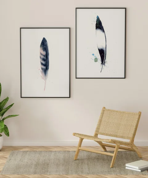 Image of a feather watercolor painting by Shayna Larsen, originals & prints available