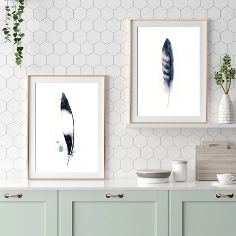 Image of a feather watercolor painting by Shayna Larsen, originals & prints available