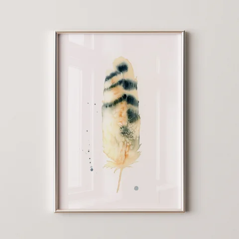 Image of a feather watercolor painting by Shayna Larsen, originals & prints available