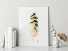 Image of a feather watercolor painting by Shayna Larsen, originals & prints available