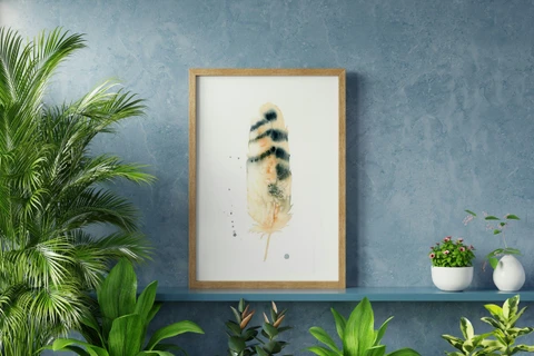 Image of a feather watercolor painting by Shayna Larsen, originals & prints available