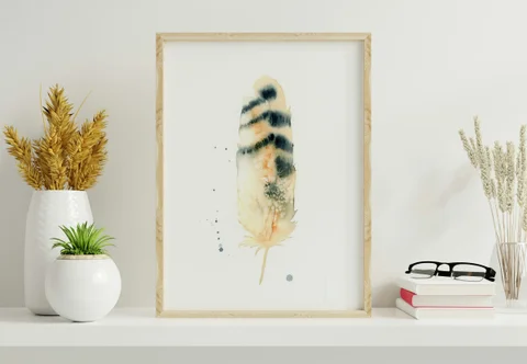 Image of a feather watercolor painting by Shayna Larsen, originals & prints available