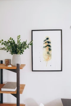 Image of a feather watercolor painting by Shayna Larsen, originals & prints available