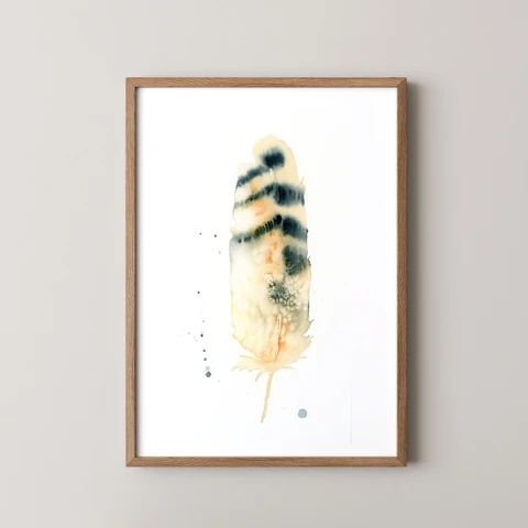 Image of a feather watercolor painting by Shayna Larsen, originals & prints available