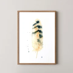 Image of a feather watercolor painting by Shayna Larsen, originals & prints available