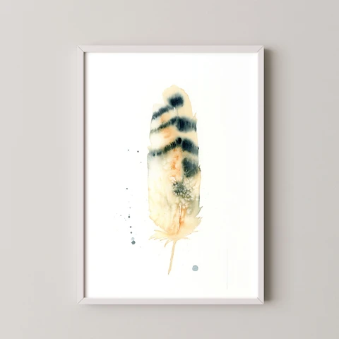 Image of a feather watercolor painting by Shayna Larsen, originals & prints available