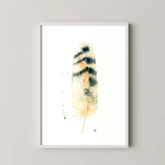 Image of a feather watercolor painting by Shayna Larsen, originals & prints available