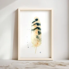 Image of a feather watercolor painting by Shayna Larsen, originals & prints available