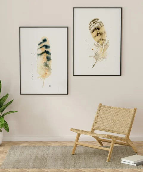 Image of a feather watercolor painting by Shayna Larsen, originals & prints available