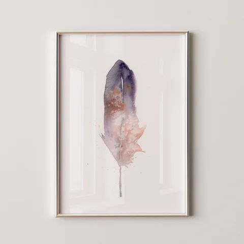 Image of a feather watercolor painting by Shayna Larsen, originals & prints available