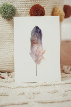 Image of a feather watercolor painting by Shayna Larsen, originals & prints available