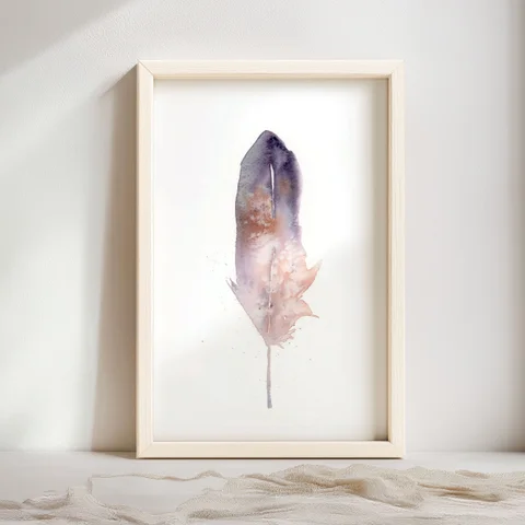 Image of a feather watercolor painting by Shayna Larsen, originals & prints available