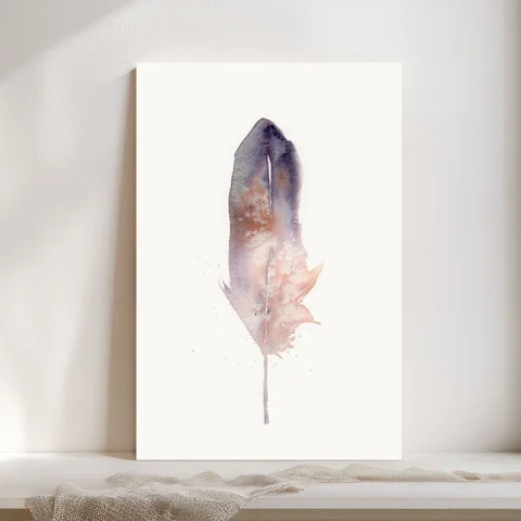 Image of a feather watercolor painting by Shayna Larsen, originals & prints available