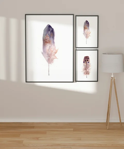 Image of a feather watercolor painting by Shayna Larsen, originals & prints available