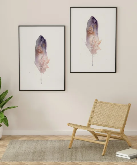 Image of a feather watercolor painting by Shayna Larsen, originals & prints available