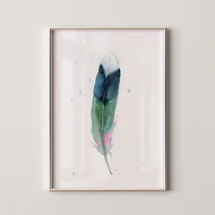 Image of a feather watercolor painting by Shayna Larsen, originals & prints available