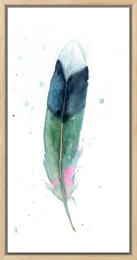 Image of a feather watercolor painting by Shayna Larsen, originals & prints available