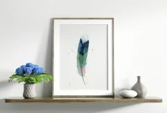 Image of a feather watercolor painting by Shayna Larsen, originals & prints available