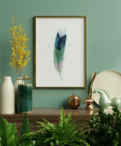 Image of a feather watercolor painting by Shayna Larsen, originals & prints available