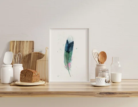 Image of a feather watercolor painting by Shayna Larsen, originals & prints available