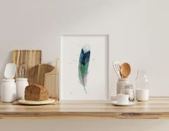 Image of a feather watercolor painting by Shayna Larsen, originals & prints available