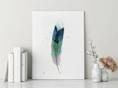 Image of a feather watercolor painting by Shayna Larsen, originals & prints available