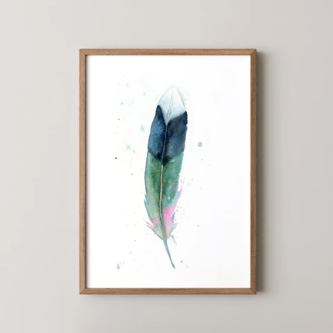 Image of a feather watercolor painting by Shayna Larsen, originals & prints available