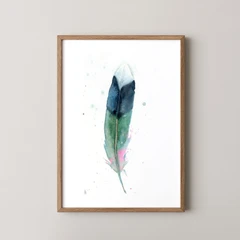Image of a feather watercolor painting by Shayna Larsen, originals & prints available